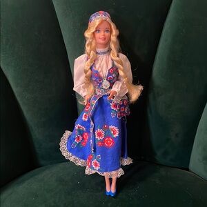 Barbie Doll in Traditional Blue Floral Dress